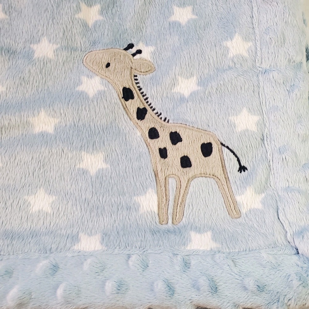Carters Child Of Mine Blue White Stars Giraffe Velour Sherpa Baby Blanket 30x40 - Picture 2 of 7